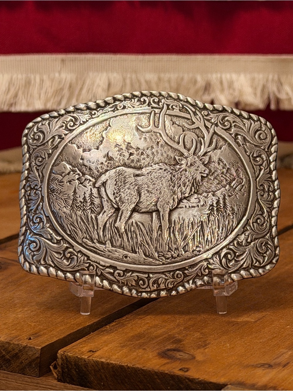Silver-Tone Elk Engraved Western Belt Buckle - Men’s Accessory